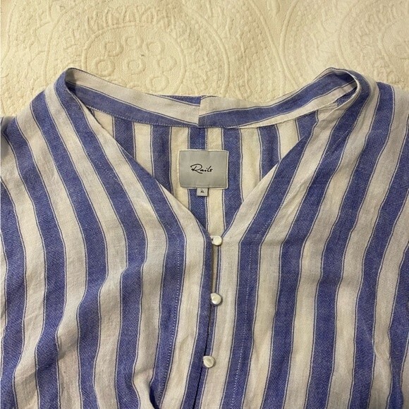 Rails Thea Top Linen Blend Large Striped Coastal Grandma Tie Front Beachy Blouse - Picture 4 of 9
